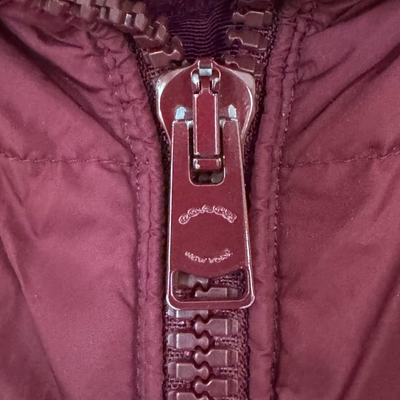 Coach Long Down Puffer Coat Burgundy XS - Picture 7 of 10